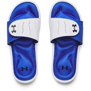 Under Armour 3022717 Women's UA Ignite IX Slides, White/Versa Blue, Size 8